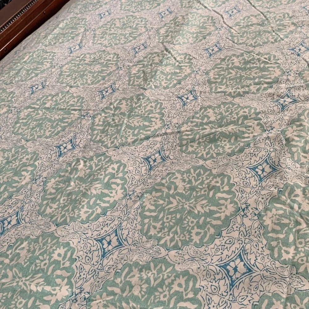 POTTERY BARN TEEN DUVET twin floral mint‎ teal blue cotton